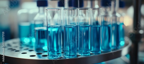 Blue Liquid in Test Tubes in a Laboratory Setting