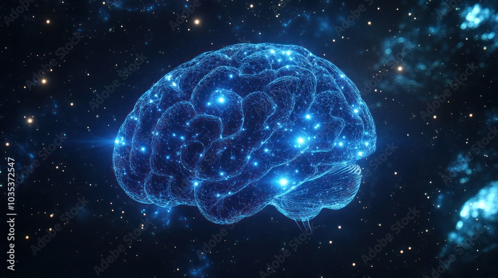 digital representation of a brain composed of intricate blue neural connection digital representation of a brain composed of intricate blue neural connection