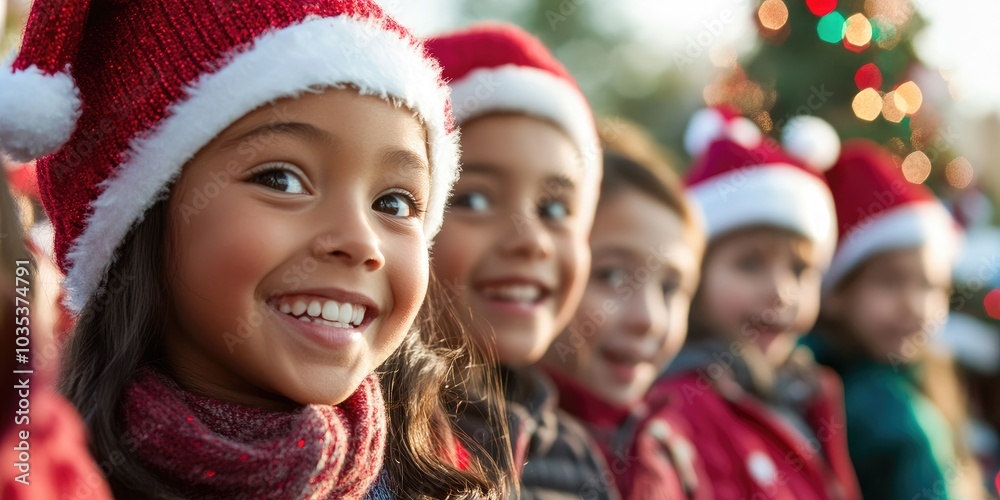 A group of children watching a Christmas parade, with wide smiles and excitement, as holiday floats pass by. A group of children watching a Christmas parade, with wide smiles and excitement, as holiday floats pass by.