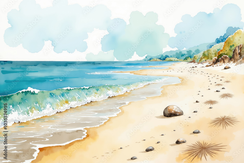 Ocean waves crashing on a secluded beach on a sunny day Ocean waves crashing on a secluded beach on a sunny day