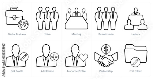 A set of 10 mix icons as global business, team, meeting