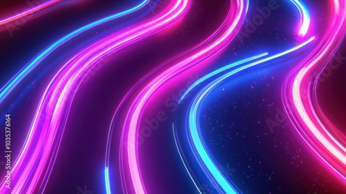 Bright neon lines curving and twisting, creating a futuristic abstract design, vibrant and energetic