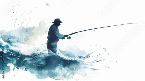 Illustration of a fisherman catching fish. Fishing.