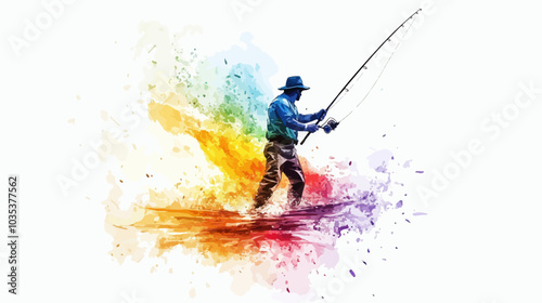 Illustration of a fisherman catching fish. Fishing.