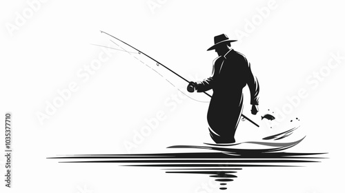 Illustration of a fisherman catching fish. Fishing.