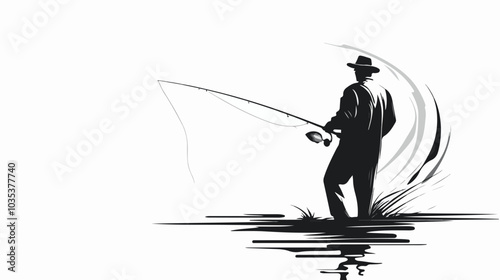 Illustration of a fisherman catching fish. Fishing.