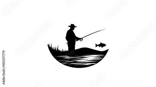 Illustration of a fisherman catching fish. Fishing.