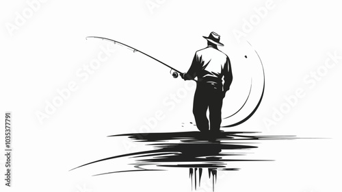 Illustration of a fisherman catching fish. Fishing.