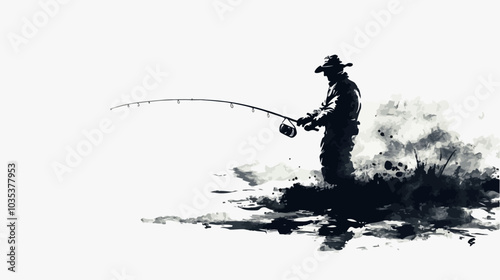 Illustration of a fisherman catching fish. Fishing.