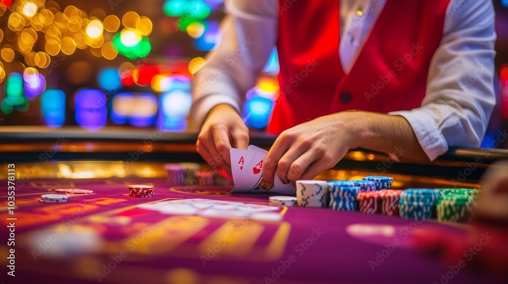 Croupier revealing two aces on a casino table Croupier revealing two aces on a casino table