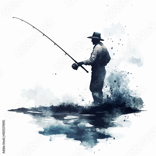 Illustration of a fisherman catching fish. Fishing.