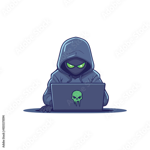 Digital Hacker with Laptop Vector Illustration for Network Graphics