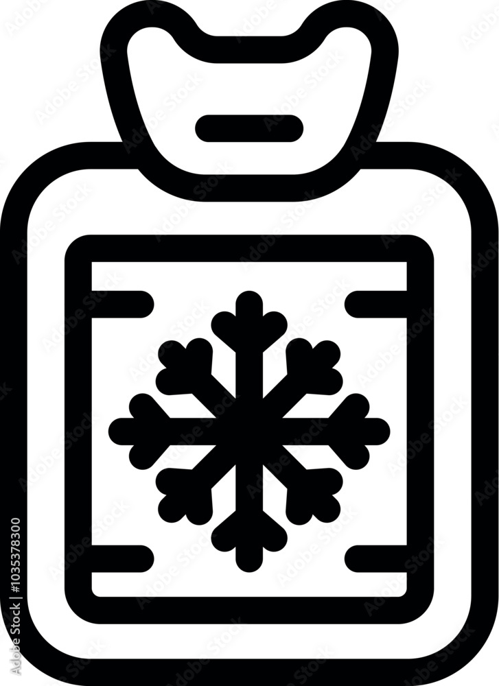 Simple black and white icon of a reusable ice pack being frozen for later use Simple black and white icon of a reusable ice pack being frozen for later use