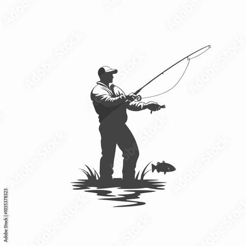 Illustration of a fisherman catching fish. Fishing.