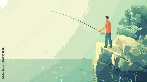 Illustration of a fisherman catching fish. Fishing.