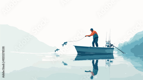 Illustration of a fisherman catching fish. Fishing.