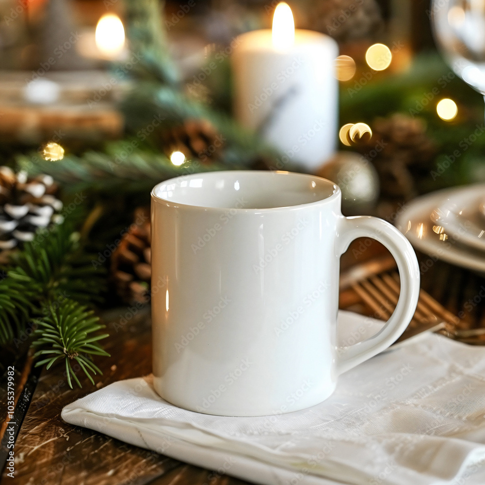 White mug on the holiday table. Mockup of a couple white mugs on the table. White mug mockups on the kitchen desk. White mug on the holiday table. Mockup of a couple white mugs on the table. White mug mockups on the kitchen desk.