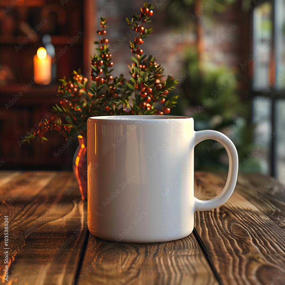 White mug on the holiday table. Mockup of a couple white mugs on the table. White mug mockups on the kitchen desk. White mug on the holiday table. Mockup of a couple white mugs on the table. White mug mockups on the kitchen desk.