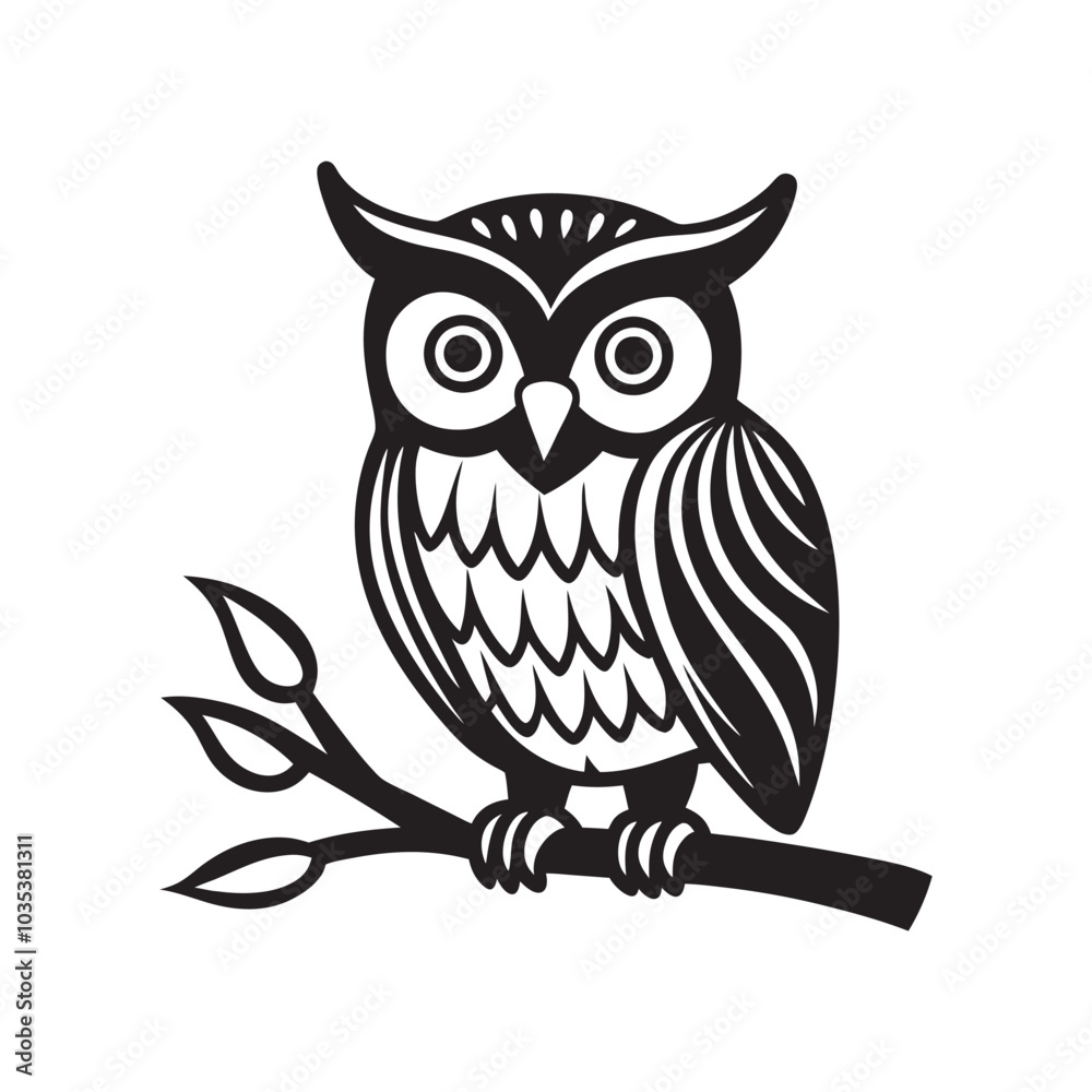 Outline of Perched Owl Silhouette Vector for Creative Designs Outline of Perched Owl Silhouette Vector for Creative Designs