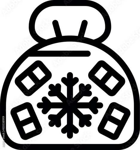 Cooler bag for picnic with ice cubes and snowflake keeping food fresh icon outline vector
