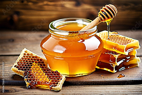jar of honey and honeycomb