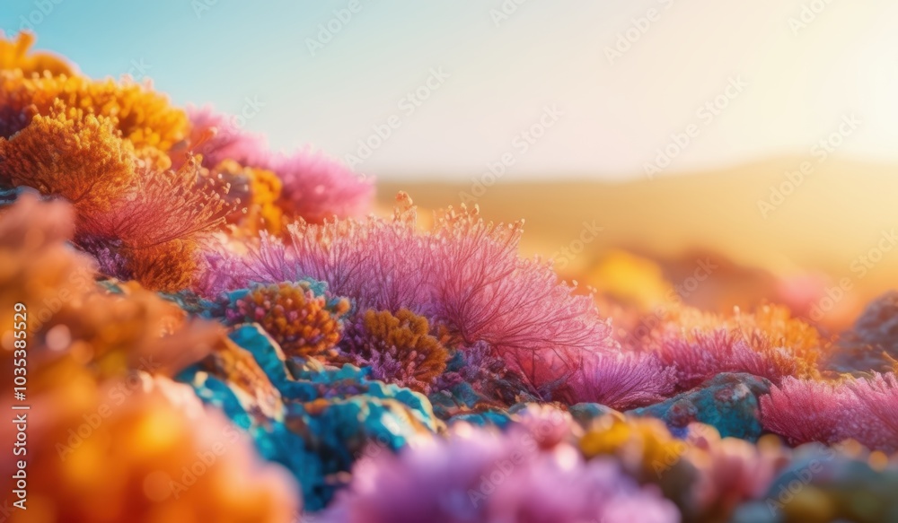 brightly colored flowers are growing on a hillside in the sun brightly colored flowers are growing on a hillside in the sun