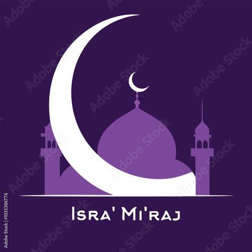 Isra Mi'raj Celebration Symbol with Crescent Moon and Mosque