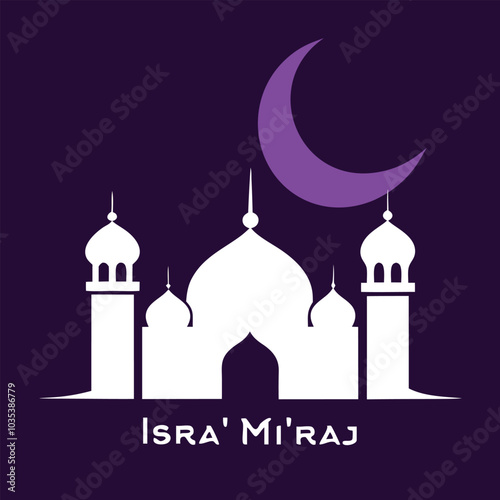 Beautiful Illustration of Mosque with Crescent Moon for Isra' Mi'raj