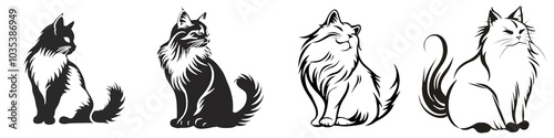 Die-cut silhouettes of a dog and a cat on a white isolate background, perfect for animal-themed designs.