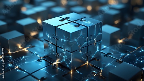 Cube puzzle with network diagram. 