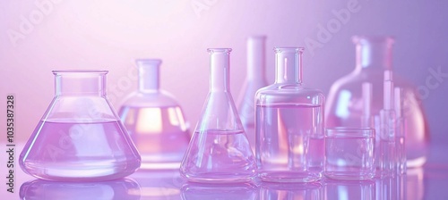 Pink and Purple Glass Flasks and Bottles on a Pink and Purple Background