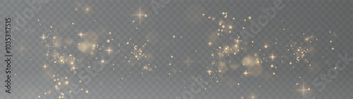 Christmas background. Powder dust light PNG. Magic shining gold dust. Fine, shiny dust bokeh particles fall off slightly. Fantastic shimmer effect. Vector illustrator.