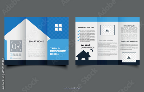 Trifold brochure for a construction company. Vector illustration.