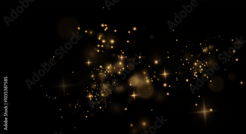 Christmas background. Powder dust light PNG. Magic shining gold dust. Fine, shiny dust bokeh particles fall off slightly. Fantastic shimmer effect. Vector illustrator.	