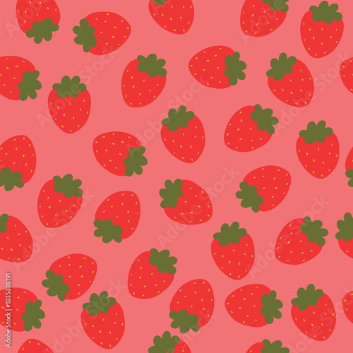 Seamless pattern with strawberries on pink background. Cute colorful spring pattern for fabric, wrapping paper, clothes.