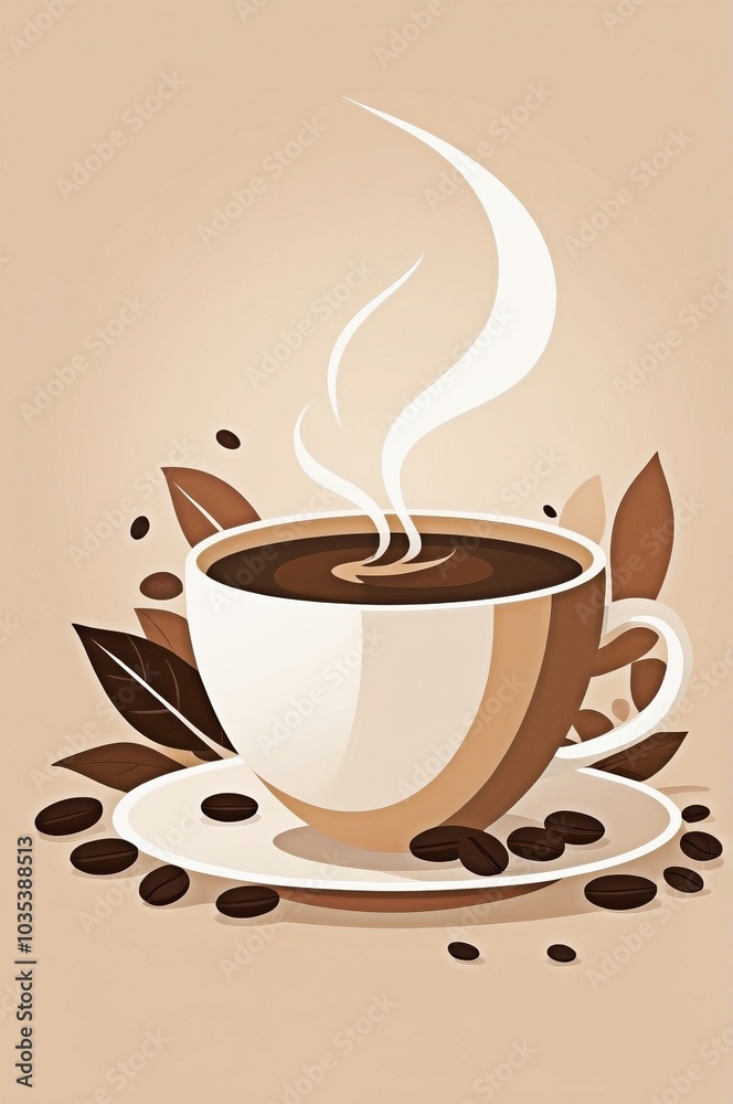 Obraz premium Minimalist Flat Design Coffee Cup Illustration – Cozy Morning Vibes with a Warm Beverage