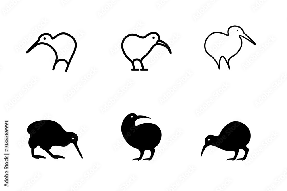 Obraz premium Kiwi bird logo icon design minimal simple black white