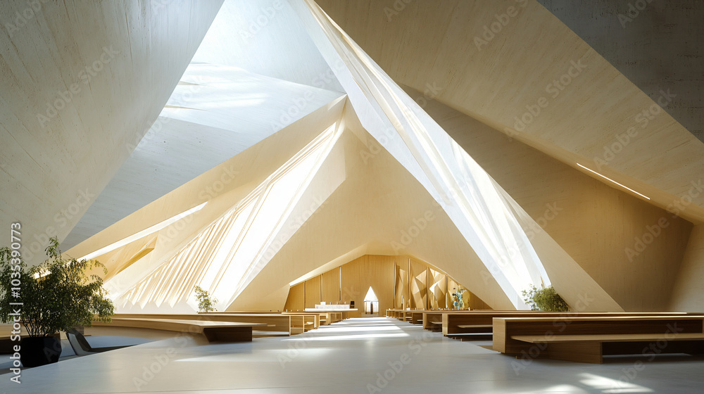 Obraz premium A contemporary church with unique geometric shapes