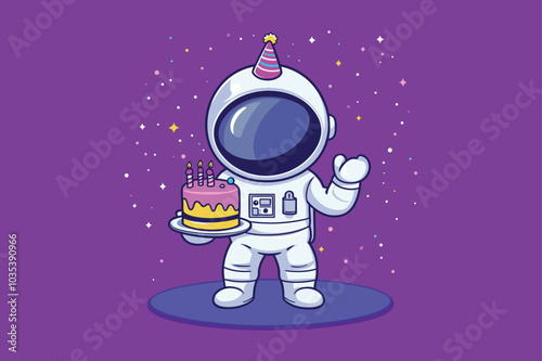 Festive Astronaut Mascot with Dessert Vector for Party Design
