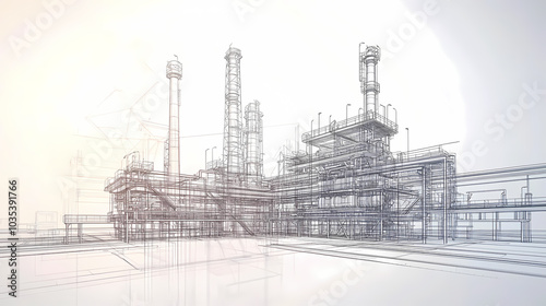 A horizontal banner with units for the oil industry. A 3D illustration of an architecture building based on imagination