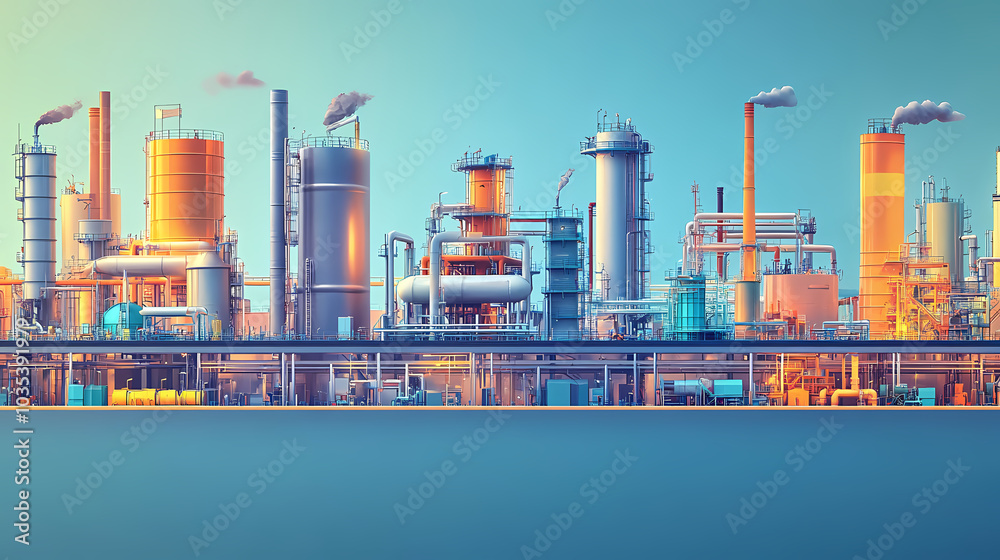 Obraz premium A horizontal banner with units for the oil industry. A 3D illustration of an architecture building based on imagination