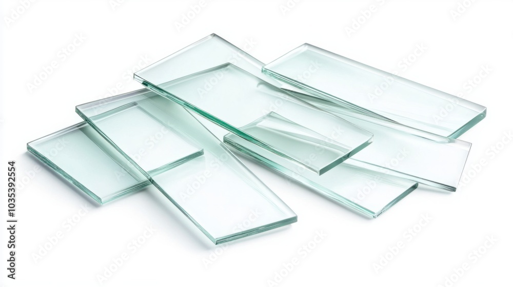Glass rectangles, thin and smooth, laid out flat, isolated on white background Glass rectangles, thin and smooth, laid out flat, isolated on white background