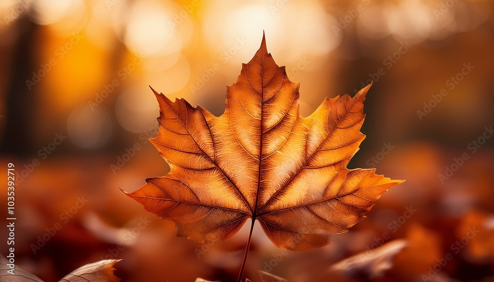 A single orange leaf with distinct veins and jagged edges in sharp focus. This close-up captures the intricate details and texture, highlighting the beauty of nature's design during the autumn season A single orange leaf with distinct veins and jagged edges in sharp focus. This close-up captures the intricate details and texture, highlighting the beauty of nature's design during the autumn season