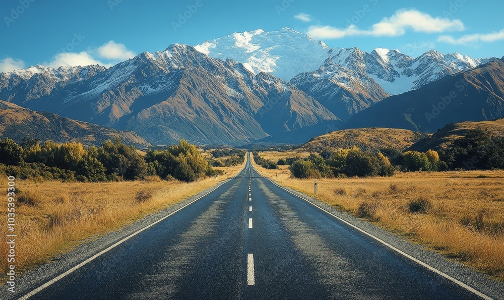 Naklejka premium Roadtrip in beautiful scenery, Generative AI