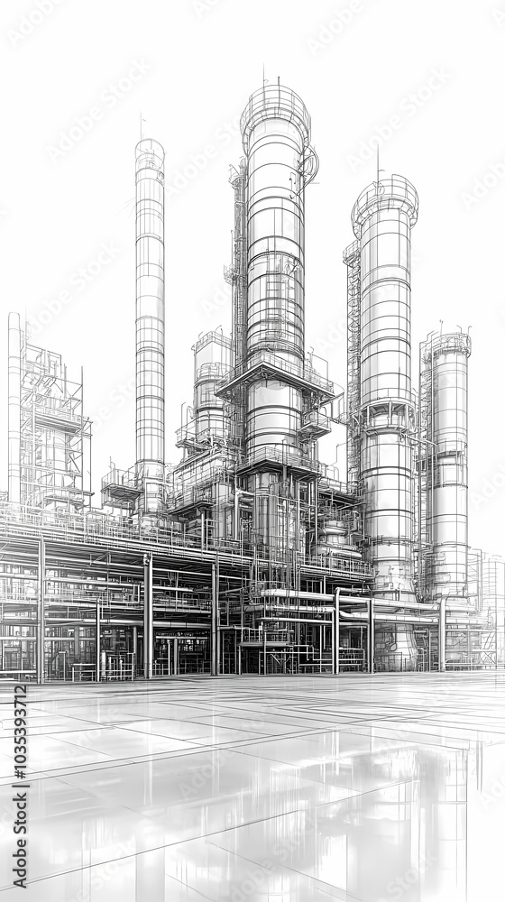 A horizontal banner with units for the oil industry. A 3D illustration of an architecture building based on imagination A horizontal banner with units for the oil industry. A 3D illustration of an architecture building based on imagination
