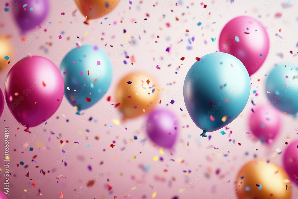 A vibrant celebration filled with colorful balloons and sparkling confetti floating in the air A vibrant celebration filled with colorful balloons and sparkling confetti floating in the air