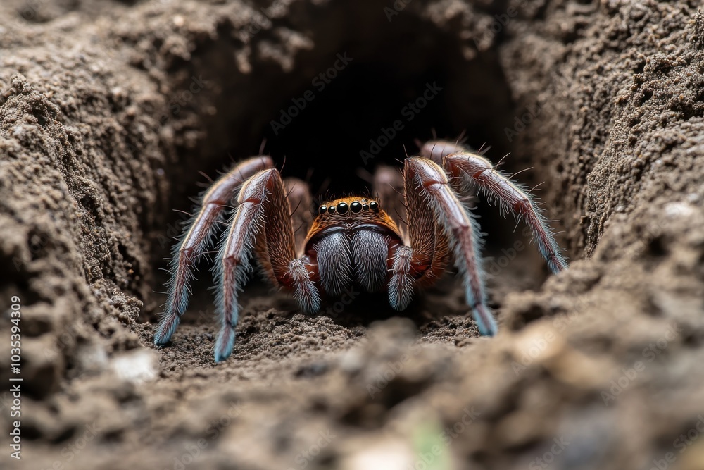 Emerging Earthy Brown Trapdoor Spider in Clear Focus Emerging Earthy Brown Trapdoor Spider in Clear Focus
