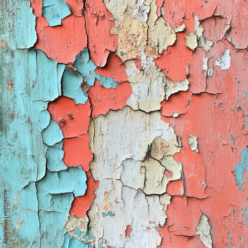 Colorful layers of peeling paint reveal the passage of time on an old wooden surface