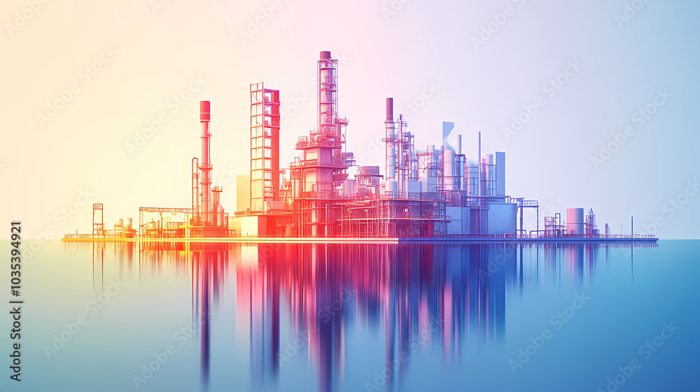 A horizontal banner with units for the oil industry. A 3D illustration of an architecture building based on imagination A horizontal banner with units for the oil industry. A 3D illustration of an architecture building based on imagination