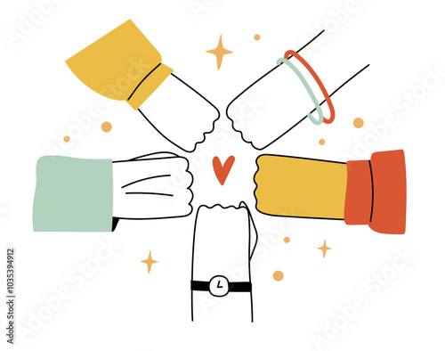 Office workers teamwork doodle concept.